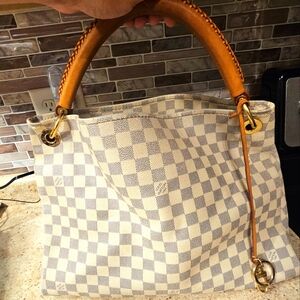 Louis Vuitton Damier Azur Canvas Tote with Tan Leather Handles
